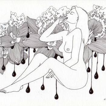 Dessin intitulée "Orchis" par Sylvie Talon, Œuvre d'art originale, Encre