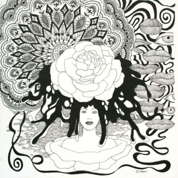Rysunek zatytułowany „Roseline” autorstwa Sylvie Talon, Oryginalna praca, Atrament