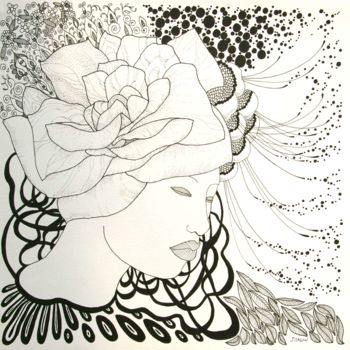 Rysunek zatytułowany „Rose” autorstwa Sylvie Talon, Oryginalna praca, Atrament