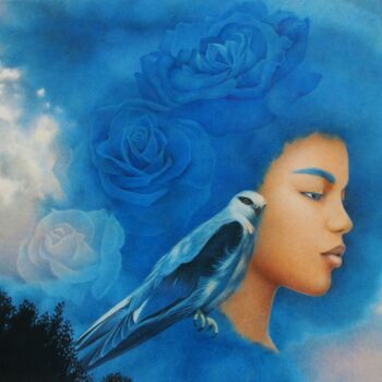 Dessin intitulée "Bleu nuit" par Sylvie Talon, Œuvre d'art originale, Crayon