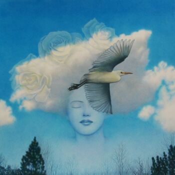 图画 标题为“Embellie bleue” 由Sylvie Talon, 原创艺术品, 铅笔