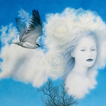 Рисунок под названием "Blanc nuage" - Sylvie Talon, Подлинное произведение искусства, Карандаш