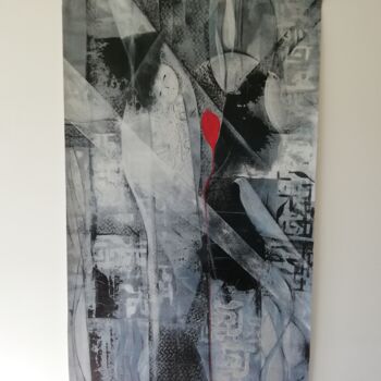Painting titled "Kakémono, L'oiseau…" by Sylvie Tchitchek, Original Artwork, Acrylic