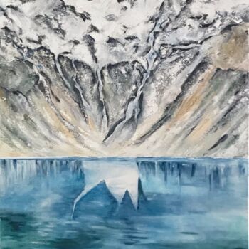 Painting titled "Glacier Perou n°2" by Sylvie Vedel, Original Artwork, Oil Mounted on Wood Stretcher frame