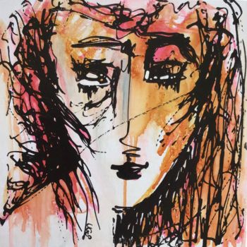 Painting titled "Rubis girl" by Lili Ks, Original Artwork, Ink Mounted on Cardboard