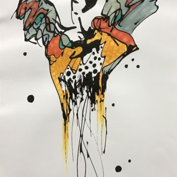 Dessin intitulée "Yellow butterfly" par Lili Ks, Œuvre d'art originale, Encre
