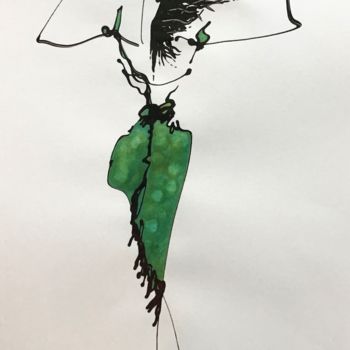 Dessin intitulée "Coup de vent" par Lili Ks, Œuvre d'art originale, Encre