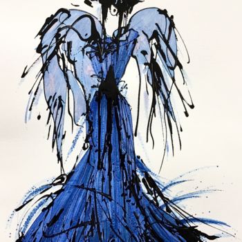 Tekening getiteld "Blue angel" door Lili Ks, Origineel Kunstwerk, Inkt