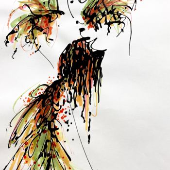 Drawing titled "Oiseau de paradis" by Lili Ks, Original Artwork, Ink