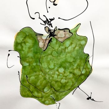 Dessin intitulée "Green ballet" par Lili Ks, Œuvre d'art originale, Encre