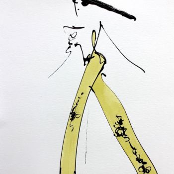Drawing titled "Walking girl" by Lili Ks, Original Artwork, Ink