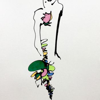 Dessin intitulée "La rose" par Lili Ks, Œuvre d'art originale, Encre