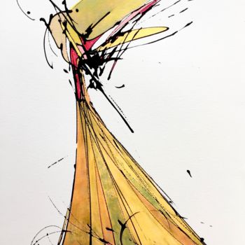 Dessin intitulée "Golden wings" par Lili Ks, Œuvre d'art originale, Encre