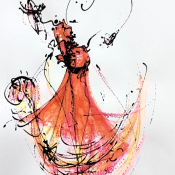 Drawing titled "Danseuse rouge" by Lili Ks, Original Artwork, Ink
