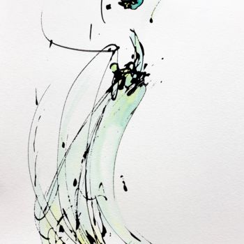 Dessin intitulée "Dance step and Aqua…" par Lili Ks, Œuvre d'art originale, Encre