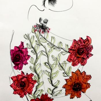 Dessin intitulée "Danseuse flamenco" par Lili Ks, Œuvre d'art originale, Marqueur