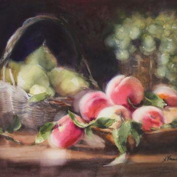 Pintura intitulada "Pêches et poires" por Sylvie Vernageau, Obras de arte originais, Aquarela