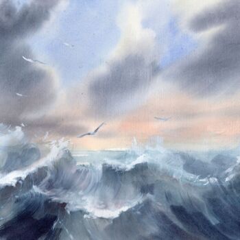 Painting titled "Tempête 2" by Sylvie Vernageau, Original Artwork, Watercolor