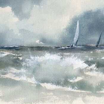 Painting titled "Tempête 7" by Sylvie Vernageau, Original Artwork, Watercolor