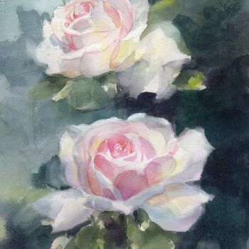 Painting titled "Roses 2" by Sylvie Vernageau, Original Artwork, Watercolor