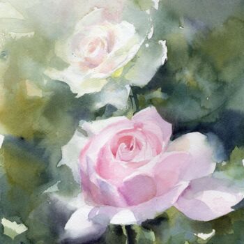 Painting titled "Rose 8" by Sylvie Vernageau, Original Artwork, Watercolor