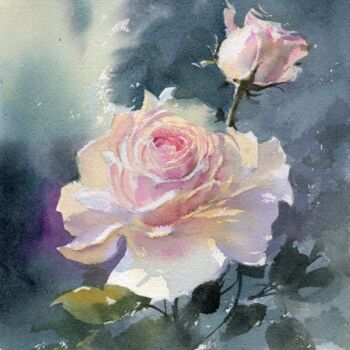 Painting titled "Rose 3" by Sylvie Vernageau, Original Artwork, Watercolor