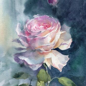 Painting titled "rose 5" by Sylvie Vernageau, Original Artwork, Watercolor