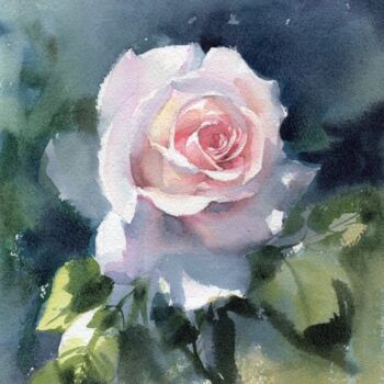 Painting titled "Rose 1" by Sylvie Vernageau, Original Artwork, Watercolor
