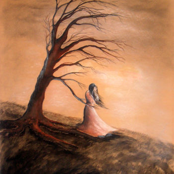 Zeichnungen mit dem Titel "Solitude" von Sylvie, Le Chant Du Vent, Original-Kunstwerk, Kreide