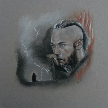 Tekening getiteld "Ragnar Lothbrok" door Sylvie, Le Chant Du Vent, Origineel Kunstwerk, Krijt