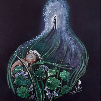 Schilderij getiteld "Le lierre terrestre" door Sylvie, Le Chant Du Vent, Origineel Kunstwerk, Aquarel