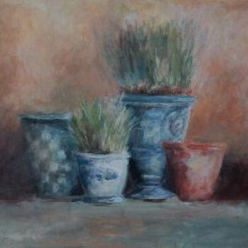Peinture intitulée "pots et herbes" par Sylvie Beuzen, Œuvre d'art originale