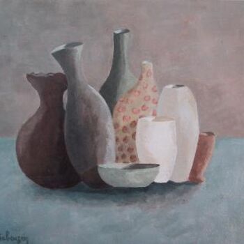 Painting titled "vase à pois rouges" by Sylvie Beuzen, Original Artwork