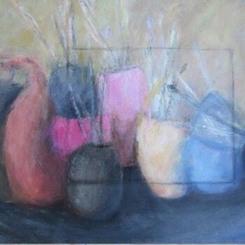 Peinture intitulée "tryptique pots 1" par Sylvie Beuzen, Œuvre d'art originale