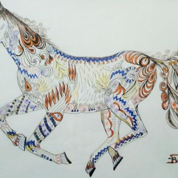 Desenho intitulada "CHEVAL TATOUE" por Sylviebf, Obras de arte originais, Tinta