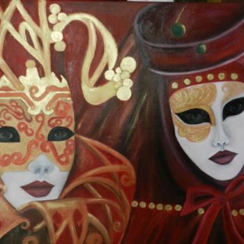 Painting titled "MASQUE N°3" by Sylvie Boublil, Original Artwork, Oil