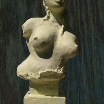 Sculpture titled "Buste Jaune guimauve" by Sylvie Breger (SylviABREGER), Original Artwork, Terra cotta