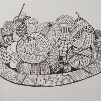 Tekening getiteld "Corbeille de fruits" door Sbx, Origineel Kunstwerk