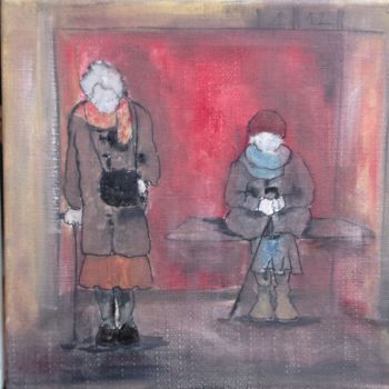 Malerei mit dem Titel "En attendant le bus" von Sbx, Original-Kunstwerk