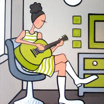 Schilderij getiteld "La guitare. Mademoi…" door Sylvie Fiant, Origineel Kunstwerk