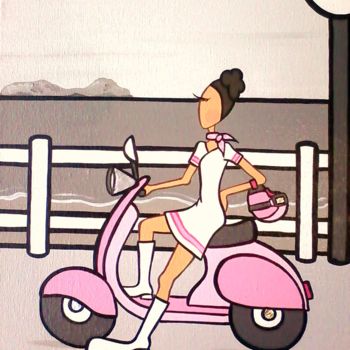 Malerei mit dem Titel "Le scooter. Mademoi…" von Sylvie Fiant, Original-Kunstwerk