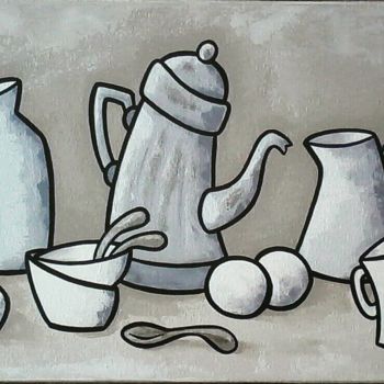 Pintura intitulada "Le petit déjeuner." por Sylvie Fiant, Obras de arte originais, Acrílico