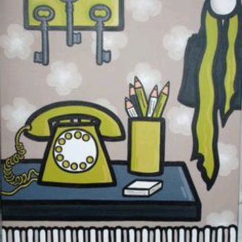 Pittura intitolato "Le téléphone" da Sylvie Fiant, Opera d'arte originale, Acrilico