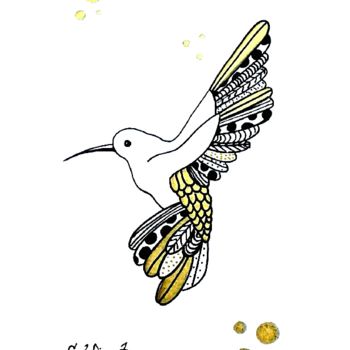 Dessin intitulée "Colibri" par Sylvie Fiant, Œuvre d'art originale, Encre