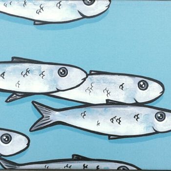 Pintura titulada "Les sardines. Fond…" por Sylvie Fiant, Obra de arte original, Acrílico