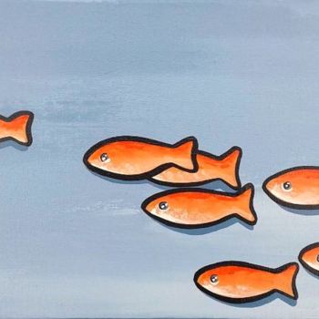 Painting titled "poissons oranges" by Sylvie Fiant, Original Artwork, Acrylic