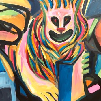Pintura intitulada "LION AILÉ 2" por Sylvie Galard, Obras de arte originais, Acrílico
