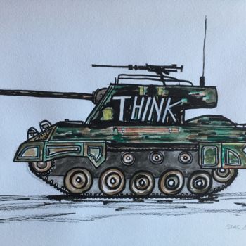 Peinture intitulée "Think Tank" par Sylvie Liliane Andrée Guilbert, Œuvre d'art originale, Gouache