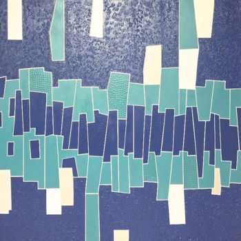 Painting titled "Blue fragments" by Sylvie Hamou, Original Artwork, Acrylic
