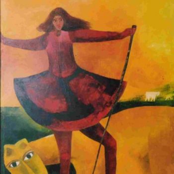 Картина под названием "La Bergère" - Sylviehebrard, Подлинное произведение искусства